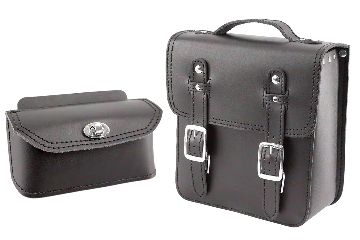 generisch made4bikers Set Leder Lenkertasche und Hecktasche mit Schnellverschluss in Schwarz Tasche für Simson Schwalbe Sperber Star Spatz KR50 KR51 SR4