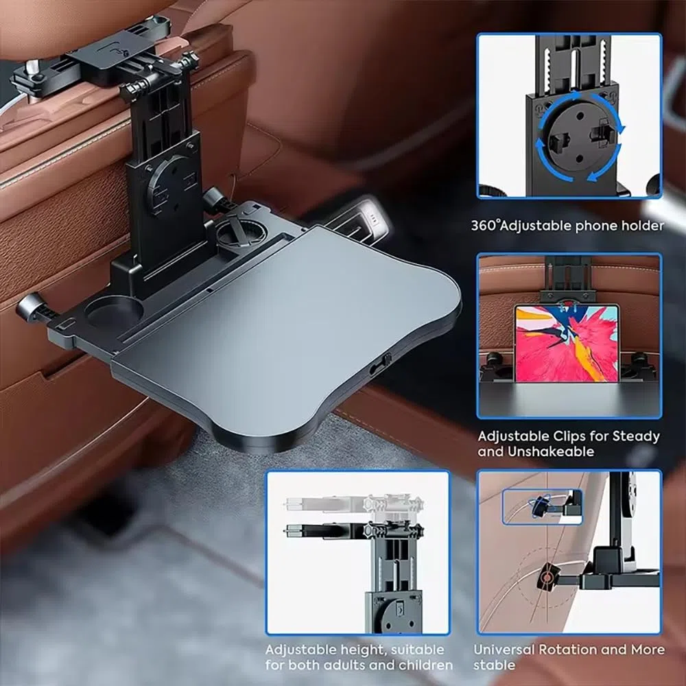 NEWFUN Auto Tisch für Rücksitz Beifahrer, autotisch für Kind Rücksitz, Schreibtisch mit Getränkehalter und Handyhalter, Laptop Schreibtisch für Autofahrten, Zum Arbeiten, Schreiben, Essen, Reisen