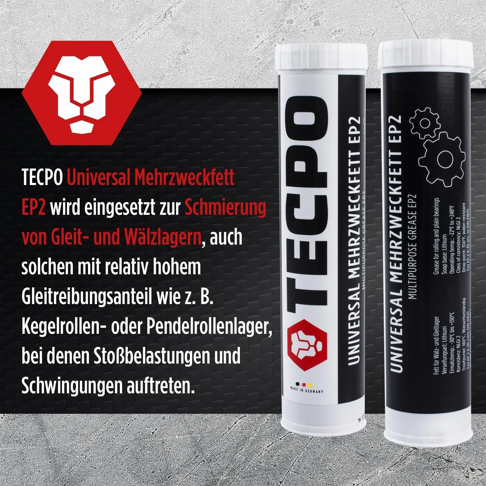 TECPO Universal Mehrzweckfett EP2 400g Kartusche Schmierfett, Lithiumfett, Universalfett, KFZ-Schmierung, wasserbeständig, KP2K-30 Lithium Fett (12x 400g)