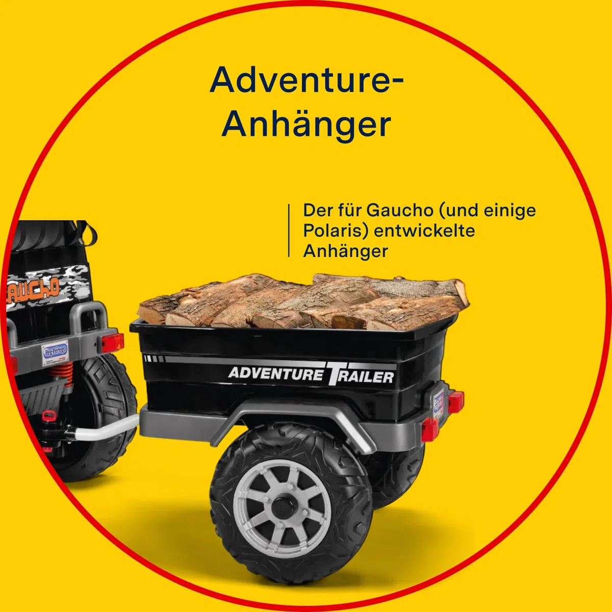 PEG Adventure Trailer Anhänger für Elektro-Geländewagen Gaucho und Polaris, Tragfähigkeit 30 kg, Geländegängige Räder, ab 2 Jahren