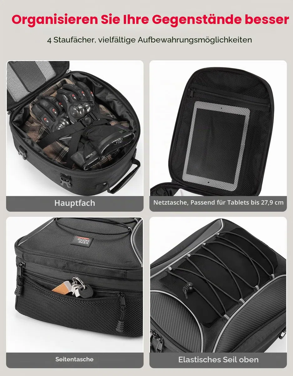 KEMIMOTO Motorrad Tasche 22-34L, wasserdichte Motorrad Hecktasche, große Kapazität, erweiterbare Satteltasche, Gepäckträgertasche, einfache Montage, schwarz