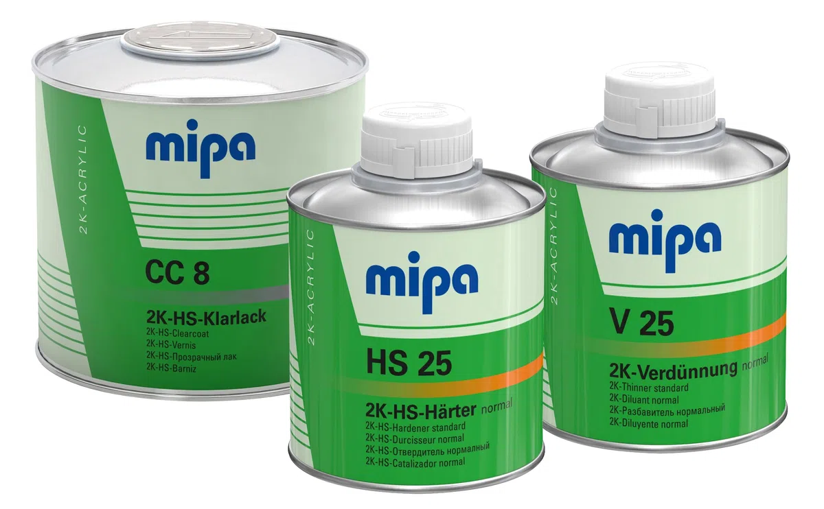 MIPA 2K-HS-Klarlack CC 8 Set - 1 Liter Hochglanz-Klarlack mit Härter & Verdünnung, VOC-konform, High-Solid Acryl für PKW & Nutzfahrzeuge