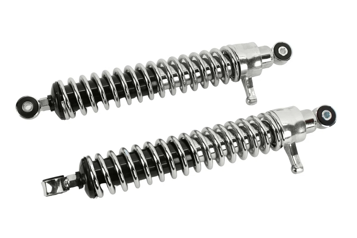 2 Stoßdämpfer, Federbeine 380mm, Tuning für Simson Enduro S51 S50 S70, verstellbar, Feder verchromt