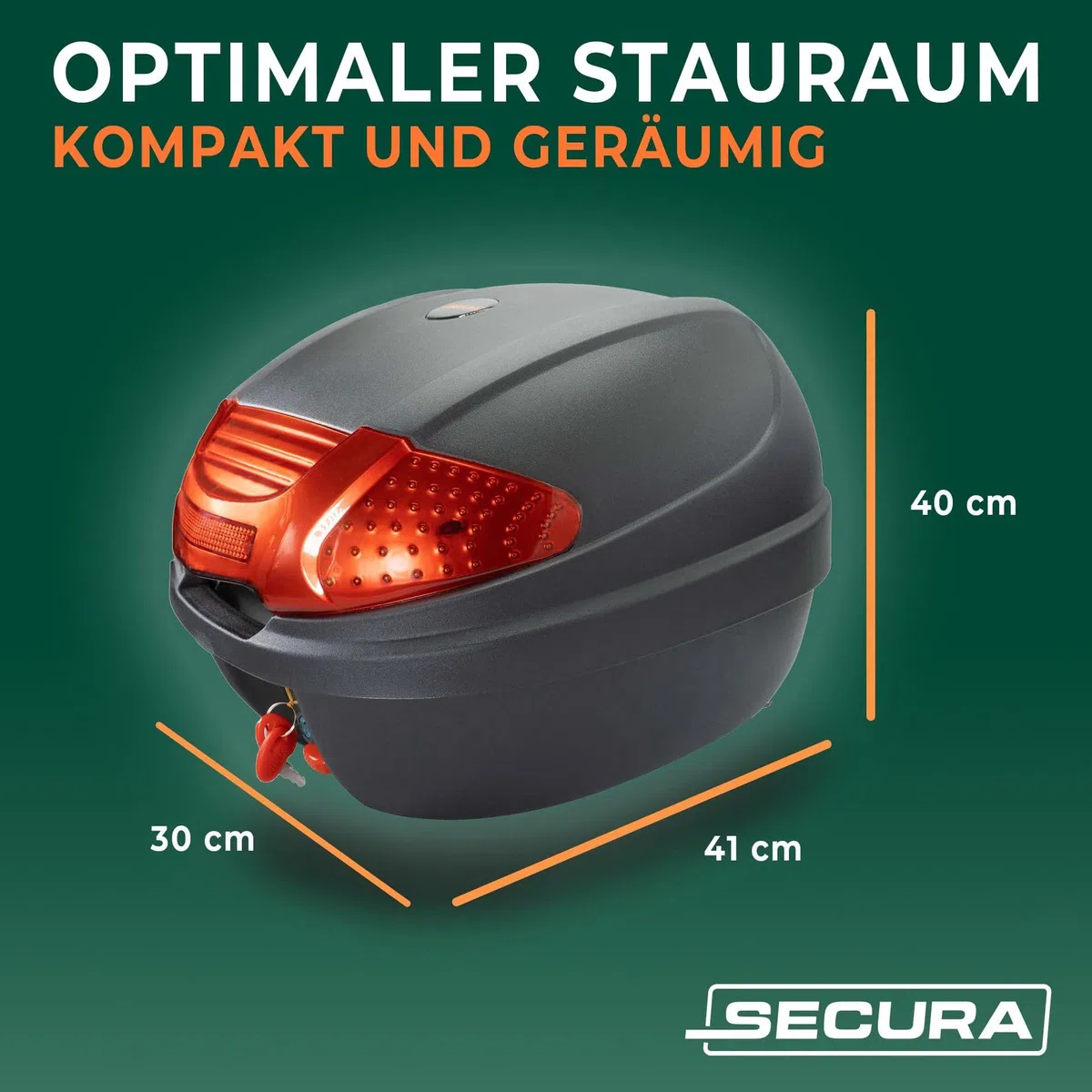 Secura Topcase Motorradkoffer schwarz 32 L abschließbar mit Rücklicht