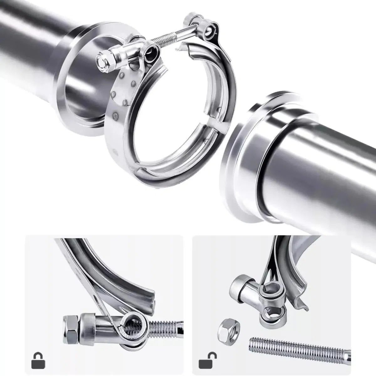 Auto Auspuff V Bandschelle Kit 76 mm 3 Zoll Edelstahl V Band Schelle 4x Anschweissringe Flansch Kit
