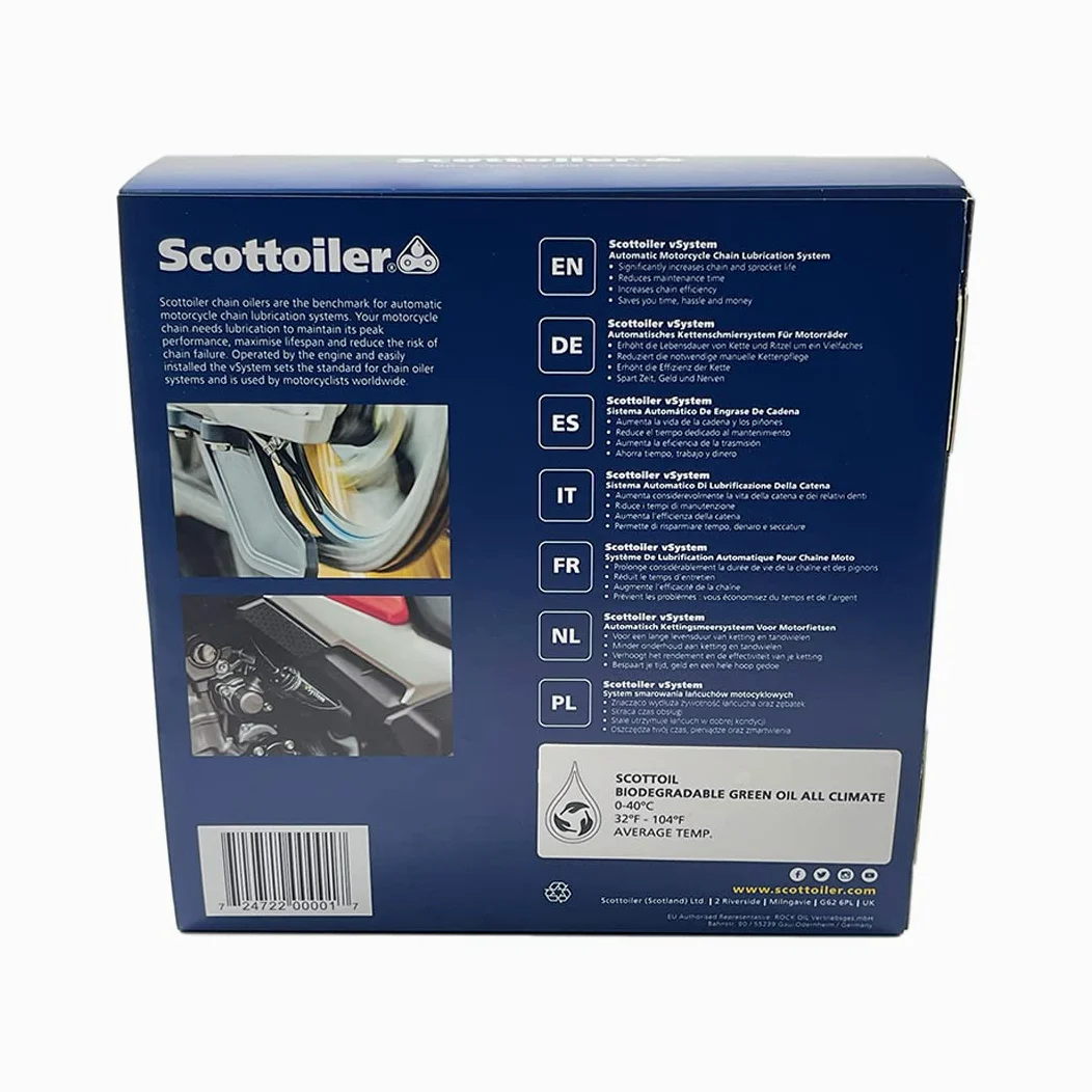 Scottoiler vSystem Automatischer Kettenöler, inkl. Scottoil Grün Alle Temperaturen biologisch abbaubar