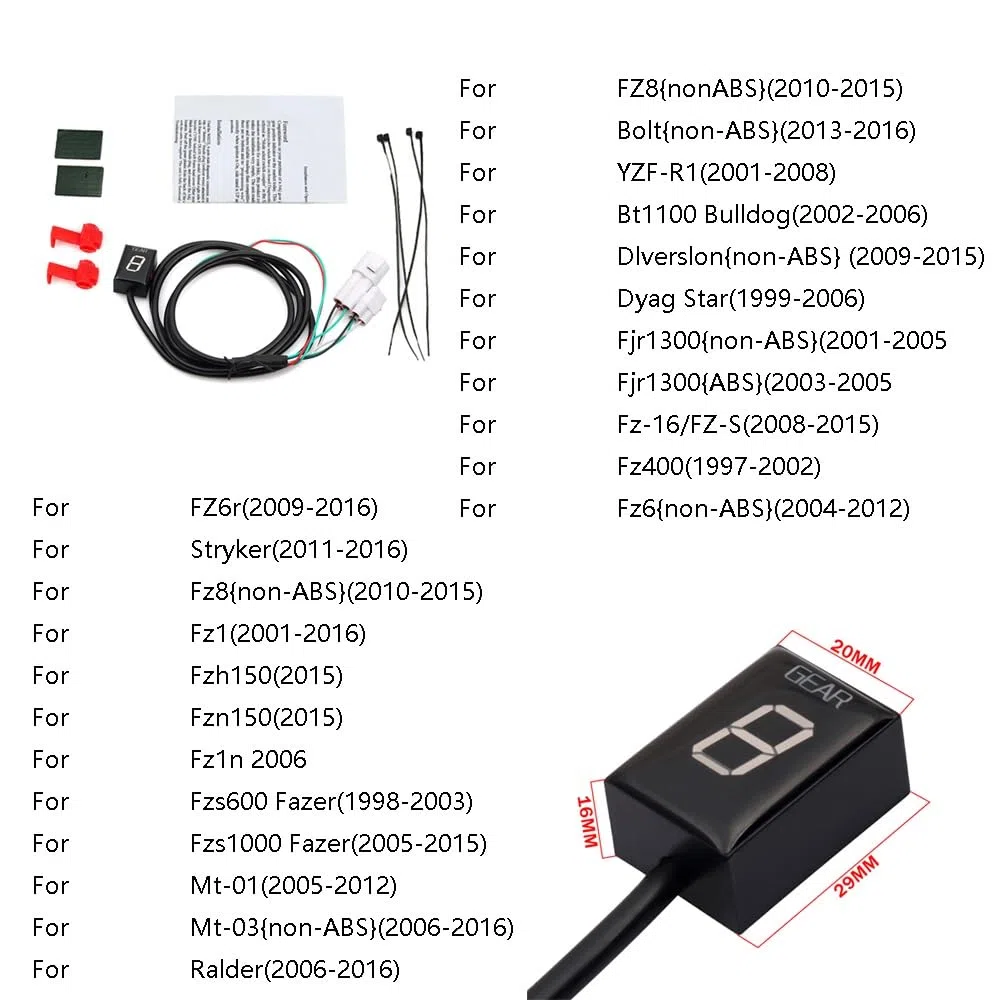 Wasserdichtes 1-6 Gang LED Digital Ganganzeige Anzeigemessgerät Kompatibel mit Yamaha FZ6 R FZS600 FZS1000 Fazer XJ6 YZF-R6 R6S R1 FZ8 FZ1 FZ1N TDM900 FZ400 XT660 MT-03 MT01 Xjr400 Ys250