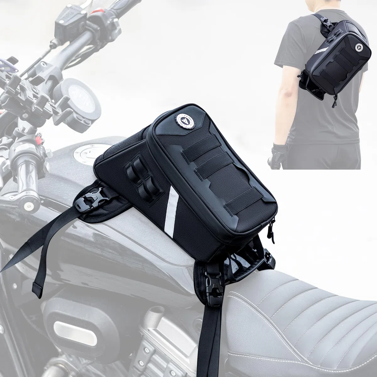 Motorrad Tankrucksack 5L Motorrad Tanktasche mit Regenschutz Großvolumig Outdoor Zubehör Motorradtasche mit Tragegriff(Schwarz)