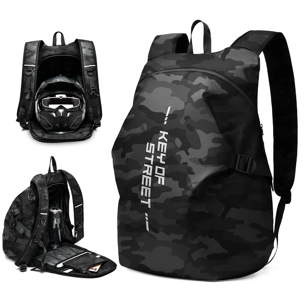 Motorrad Rucksack Wasserdicht Herren Damen Helm Rucksack Camouflage Schwarz L