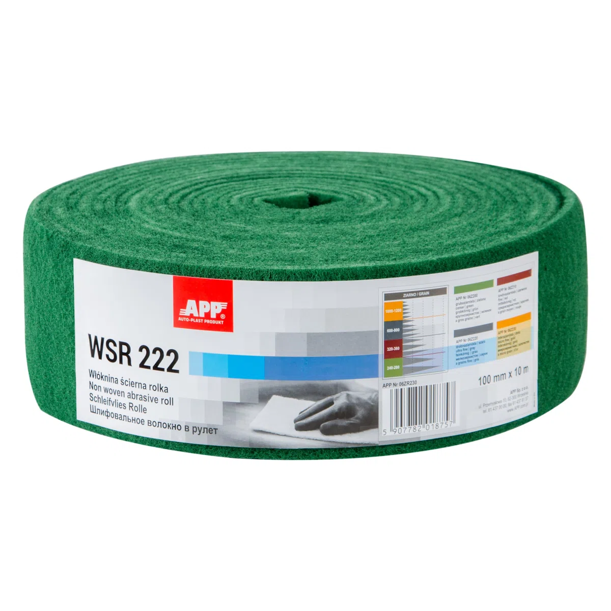 APP WSR 222 - Schleifvliesrolle, 100 mm x 10 m, grün | Extrem langlebiges Schleifvlies für Metall, Holz, Stahl und Edelstahl | Grobkörnige Schleifwolle, Körnung: 240-280
