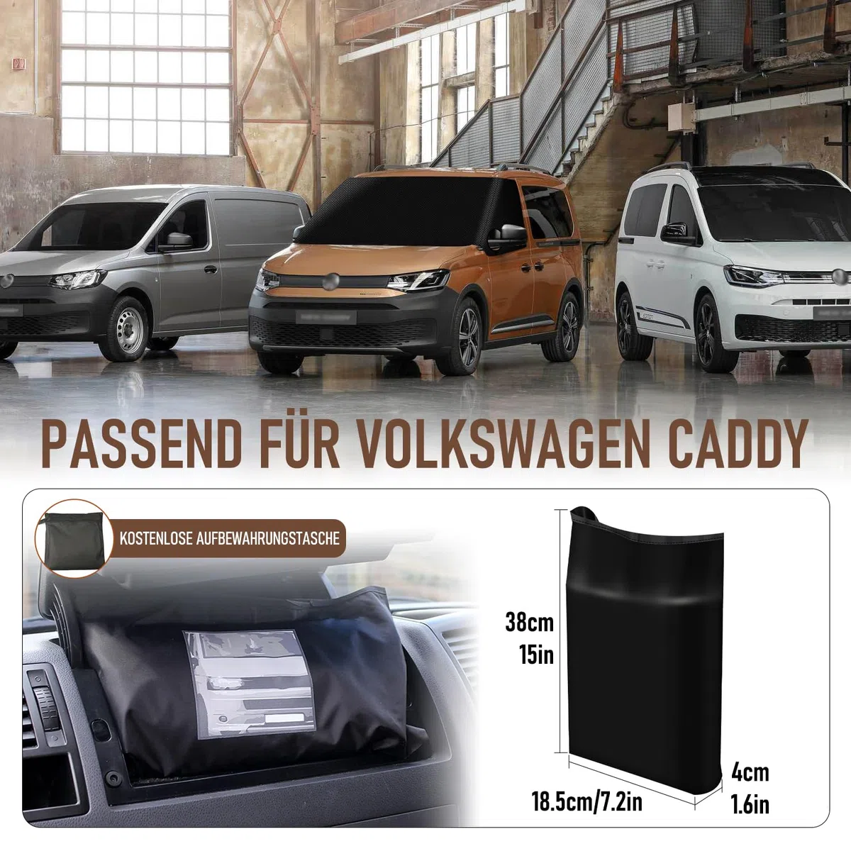 für VW Caddy Auto Windschutzscheiben Abdeckung, 600D Wasserdicht Sonnenschutz Frontscheibe Thermomatten, Blackout Anti-UV/Frost/Ice/Staub Wrap Cover für VW Transporter