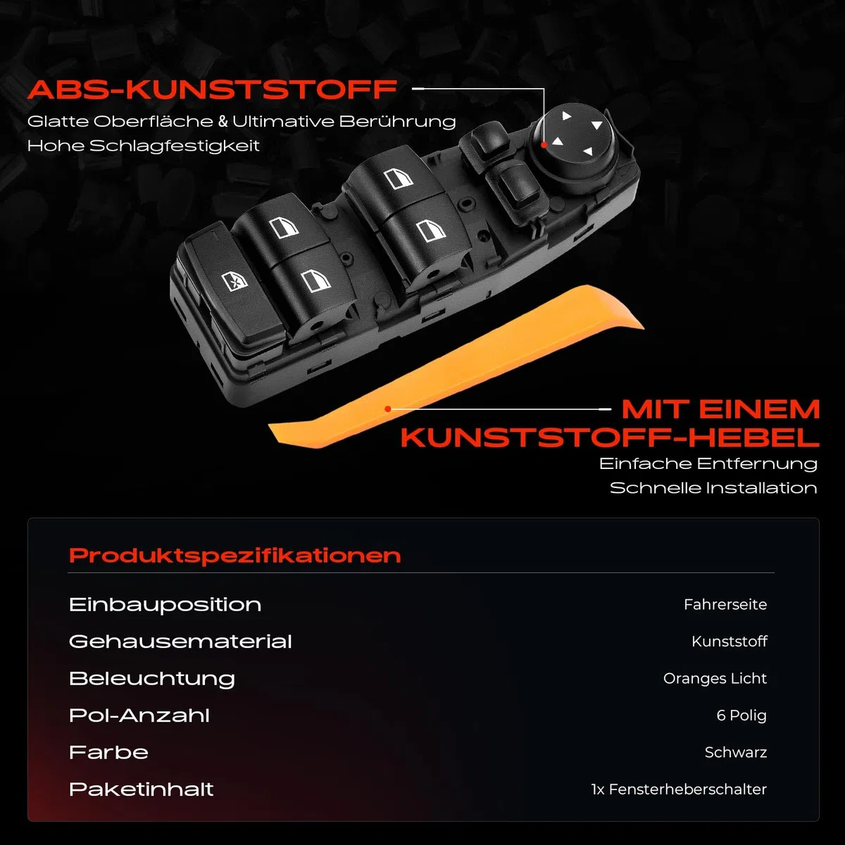 Fensterheber Schalter 3-Polig Vorne Links Kompatibel für 5er F10 F11 6er F06 X3 F25 2009-2018 61319238239