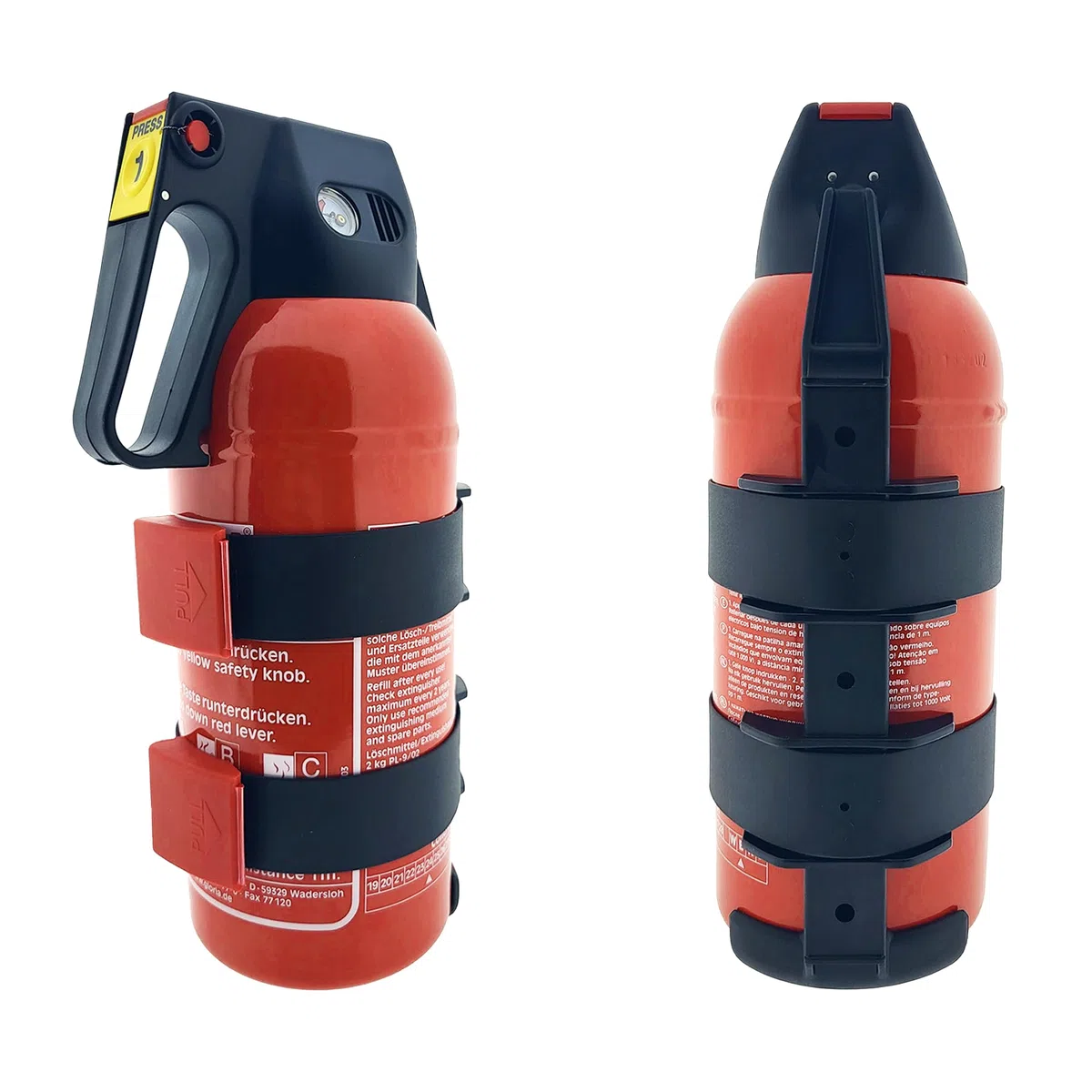 MBS FIRE 2x Gloria KFZ Auto-Pulverlöscher P2GM, 2kg Brandklasse ABC inkl. Halterung u. Plakette