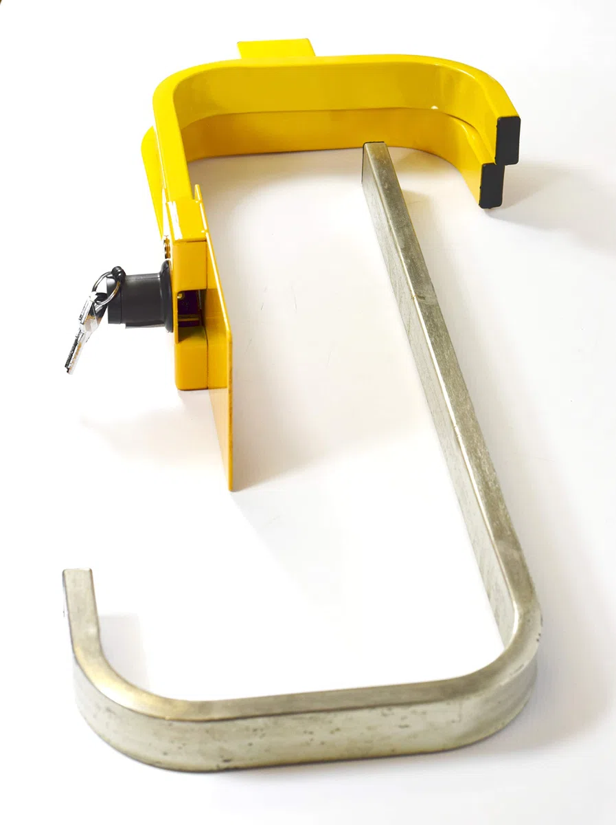 Stoplock Radkralle HG 400-00 - sichere Diebstahlsicherung für Pkw, Wohnwagen, Anhänger, andere Fahrzeuge mit kleinen Rädern, Gelbe