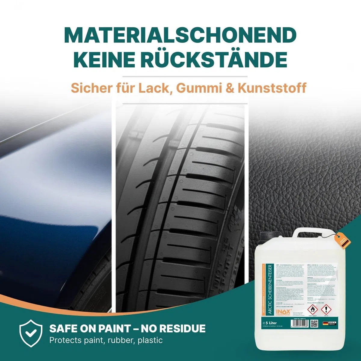 INOX® - Schnell wirkender Scheibenenteiser 5l + 1L Sprühflasche| Effektiver Scheibenenteiser Nachfüller | Scheiben Enteisen ohne Kratzen | Schlierenfreies Scheibenenteisen | Wirksam bis -40 Grad