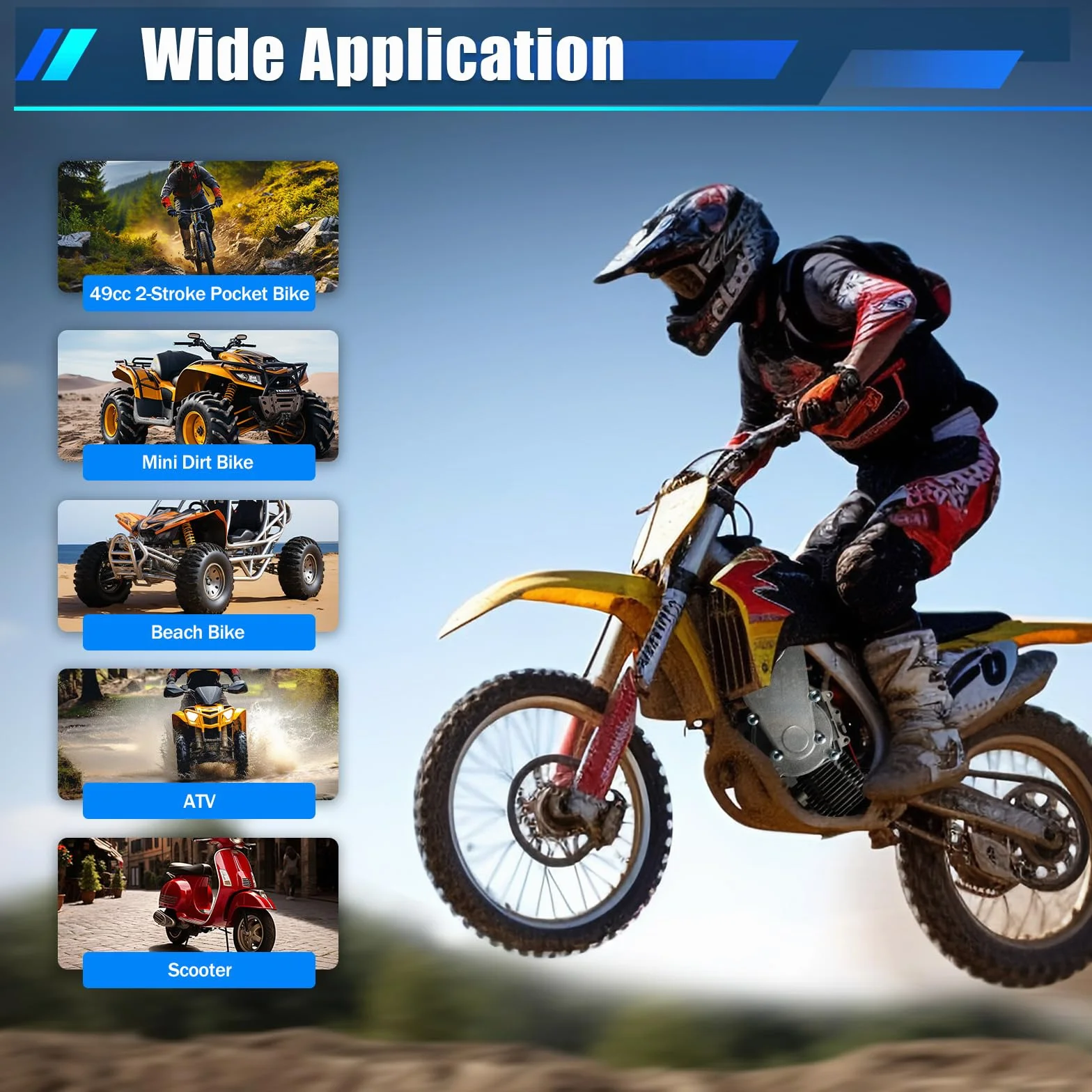 49CC Motors Dirtbike Motor, 3.5PS Pocket Bike Mini ATV Quad mit Getriebe Vergaser, Ziehen Start, Vergaser mit Getriebe für Taschenmotorräder Geländemotorräder ATVs Motorroller