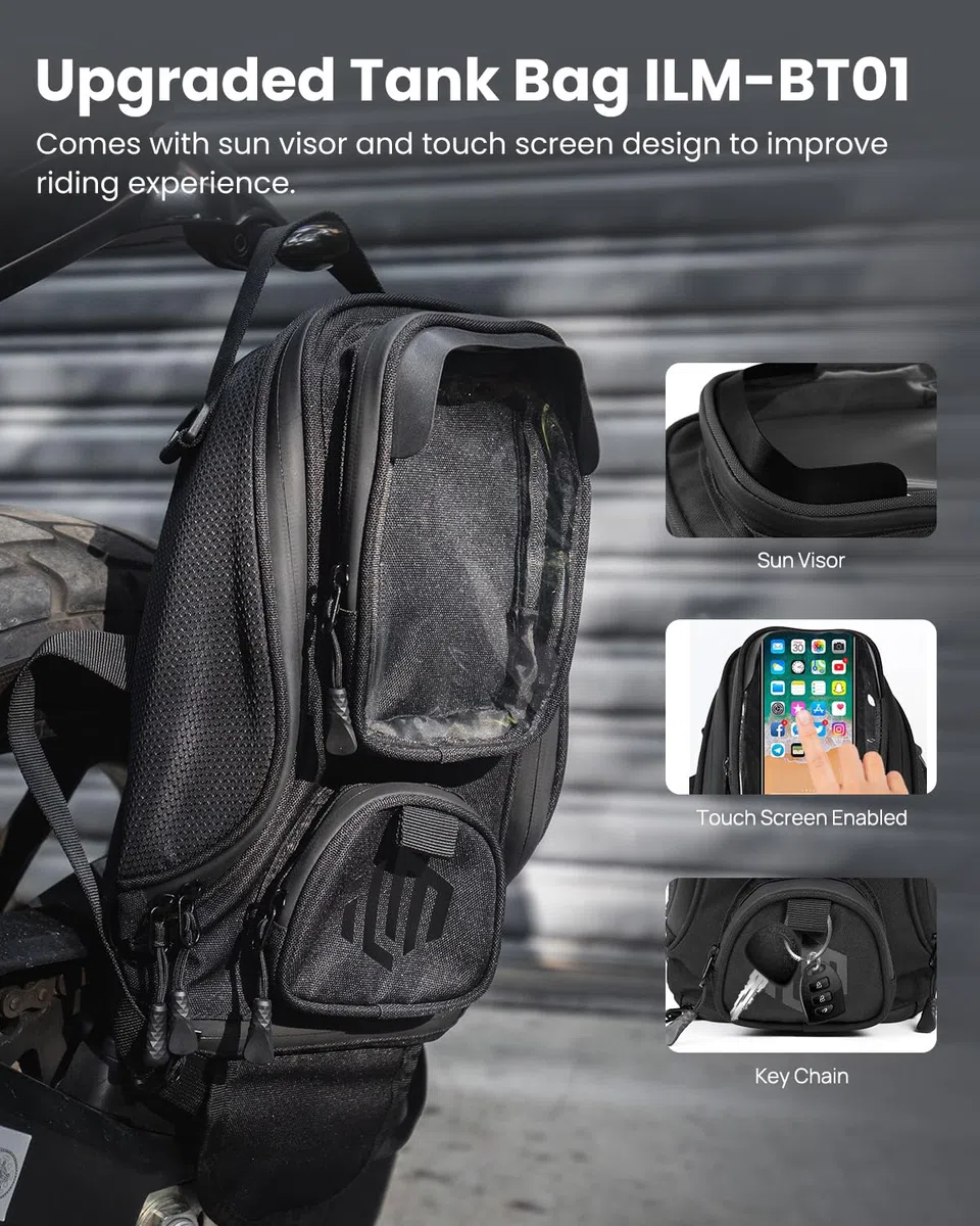 ILM Motorrad Tankrucksack-Oxford Sattel Schwarz Motorrad Tasche mit größerem Fenster