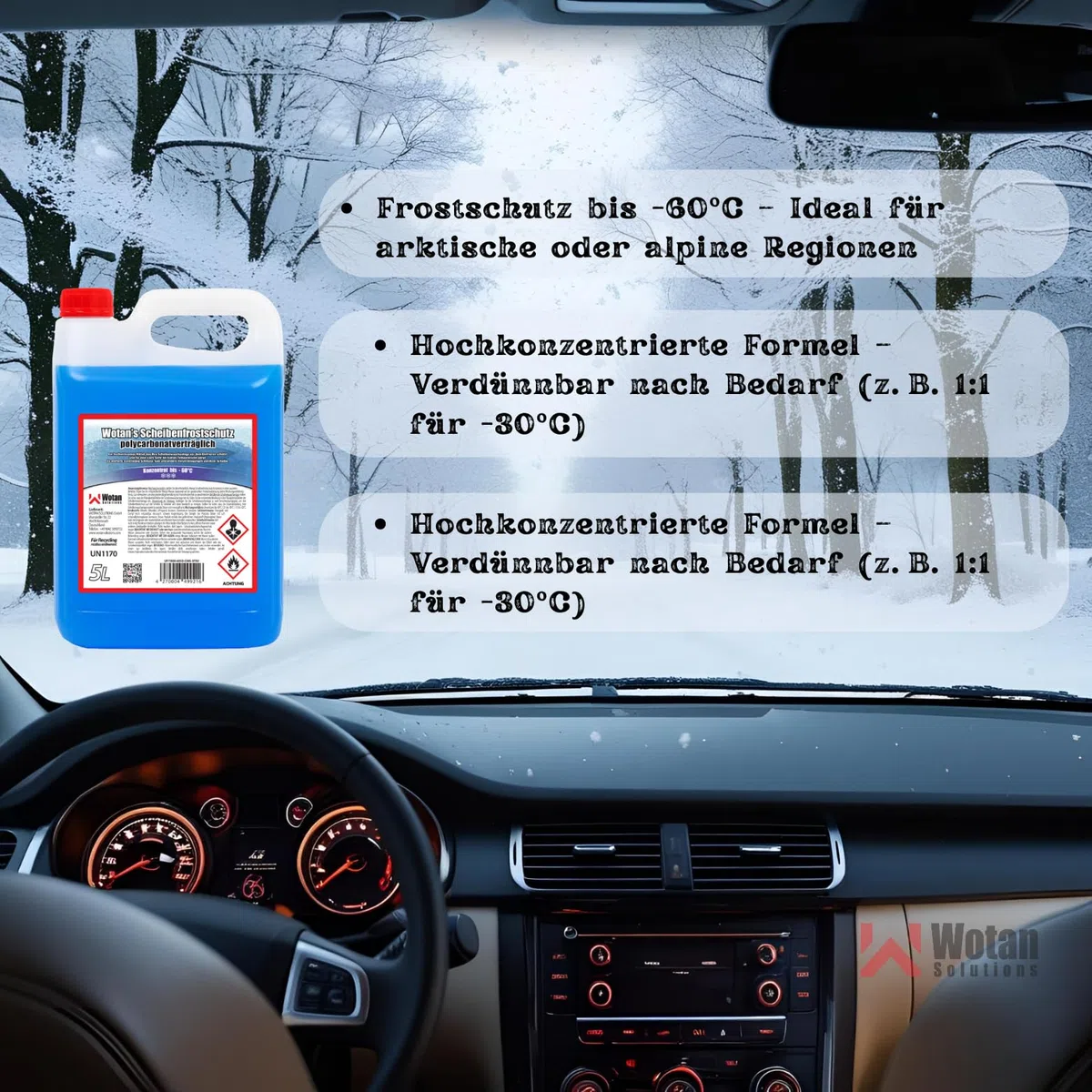 Wotan's 25 Liter Scheibenfrostschutz - 60 Grad | Frostschutz Konzentrat für die Auto Scheibenwaschanlage | Scheibenfrostschutz Konzentrat 25L (5 x 5L) | Frostschutzmittel Scheibenwaschanlage