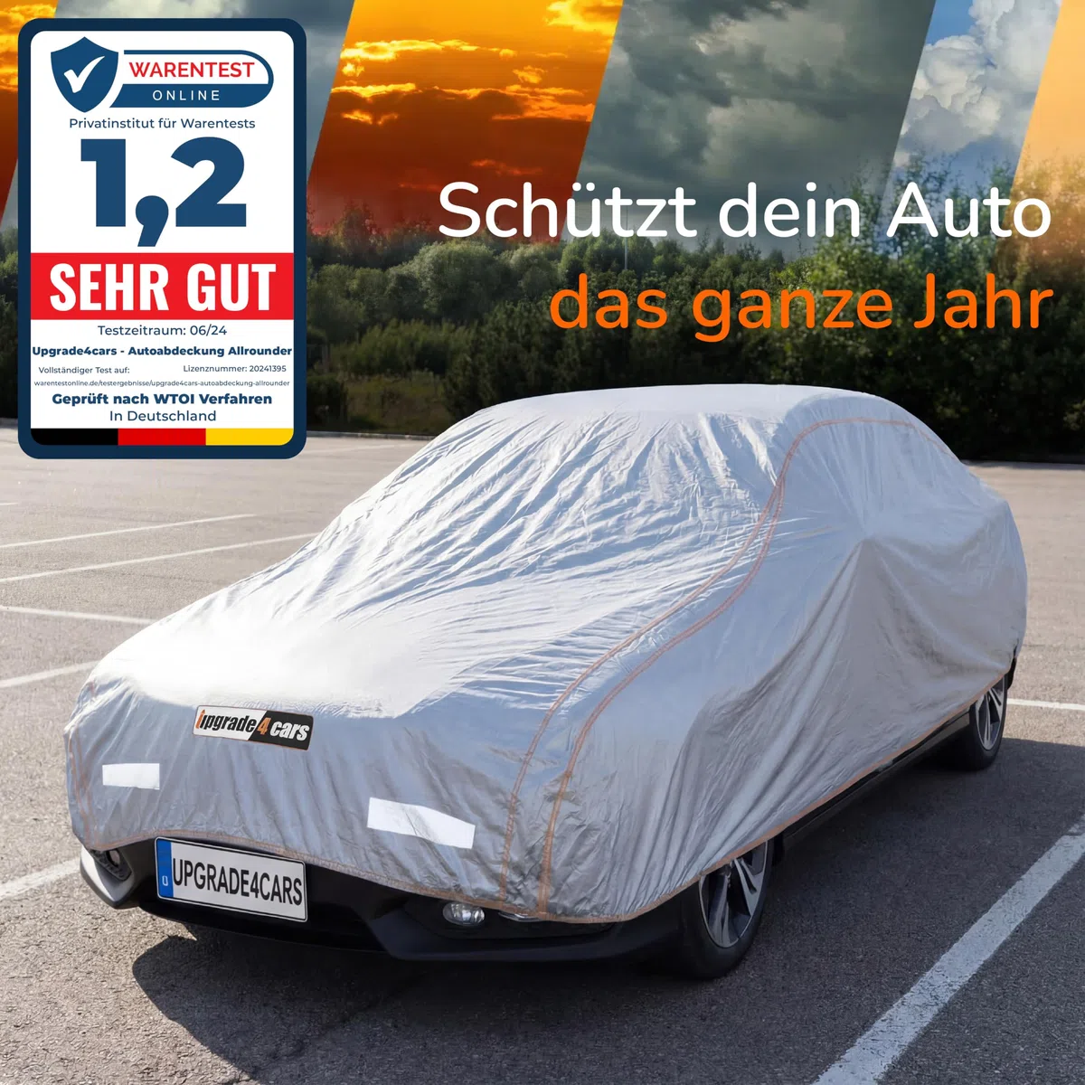 Upgrade4cars Autoabdeckung Outdoor Vollgarage Wasserdicht Version 2026 | Auto Abdeckplane Komplett für alle Jahreszeiten | Autoplane Universal Pkw - M (440x180x120 cm)