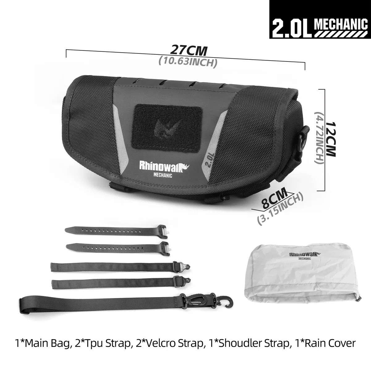 Rhinowalk Motorrad Lenkertasche 2L MJX2010, wasserdichte Lenkertasche mit Regenschutz & Schultergurt, passend für ADV Enduro Touring