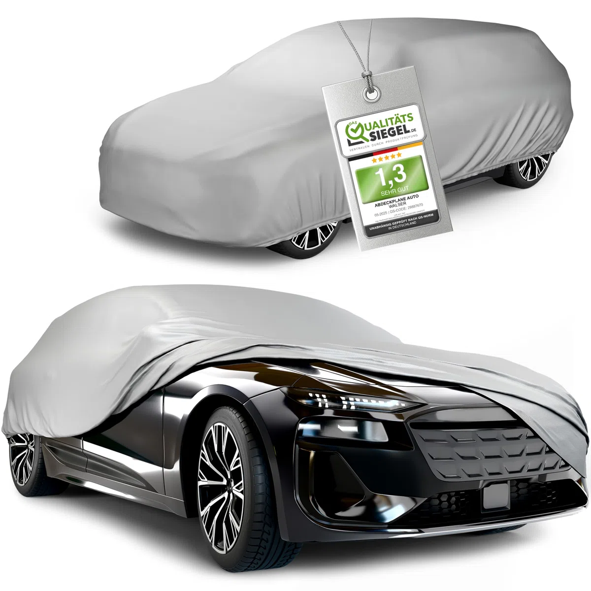 Walser Abdeckplane Auto All Weather, Abdeckung wasserdicht, 100% wetterfeste PKW Garage Zelt Sommer/Winter, Autoabdeckung Outdoor, Schutzdecke wasserdicht, Autoplane Vollgarage Größe 6 Kombi Silber