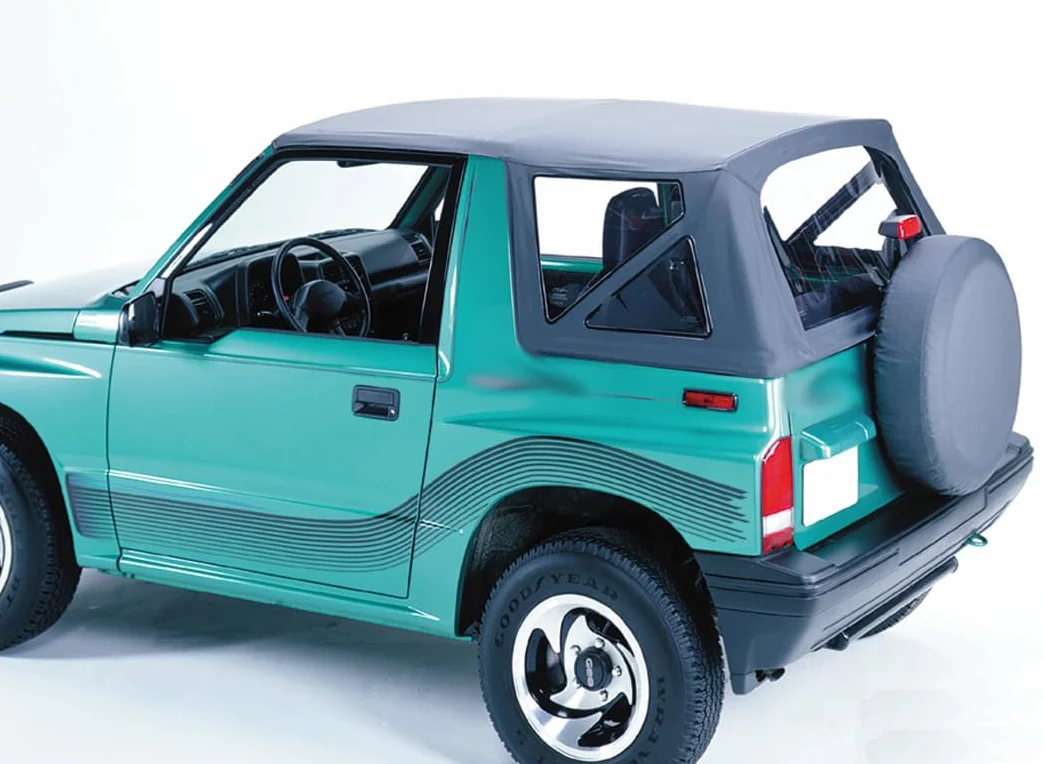 Ersatzverdeck Verdeck - schwarz - mit klaren Scheiben kompatibel mit Suzuki Vitara (1988 bis 2004) mit Hakenbefestigung vorne