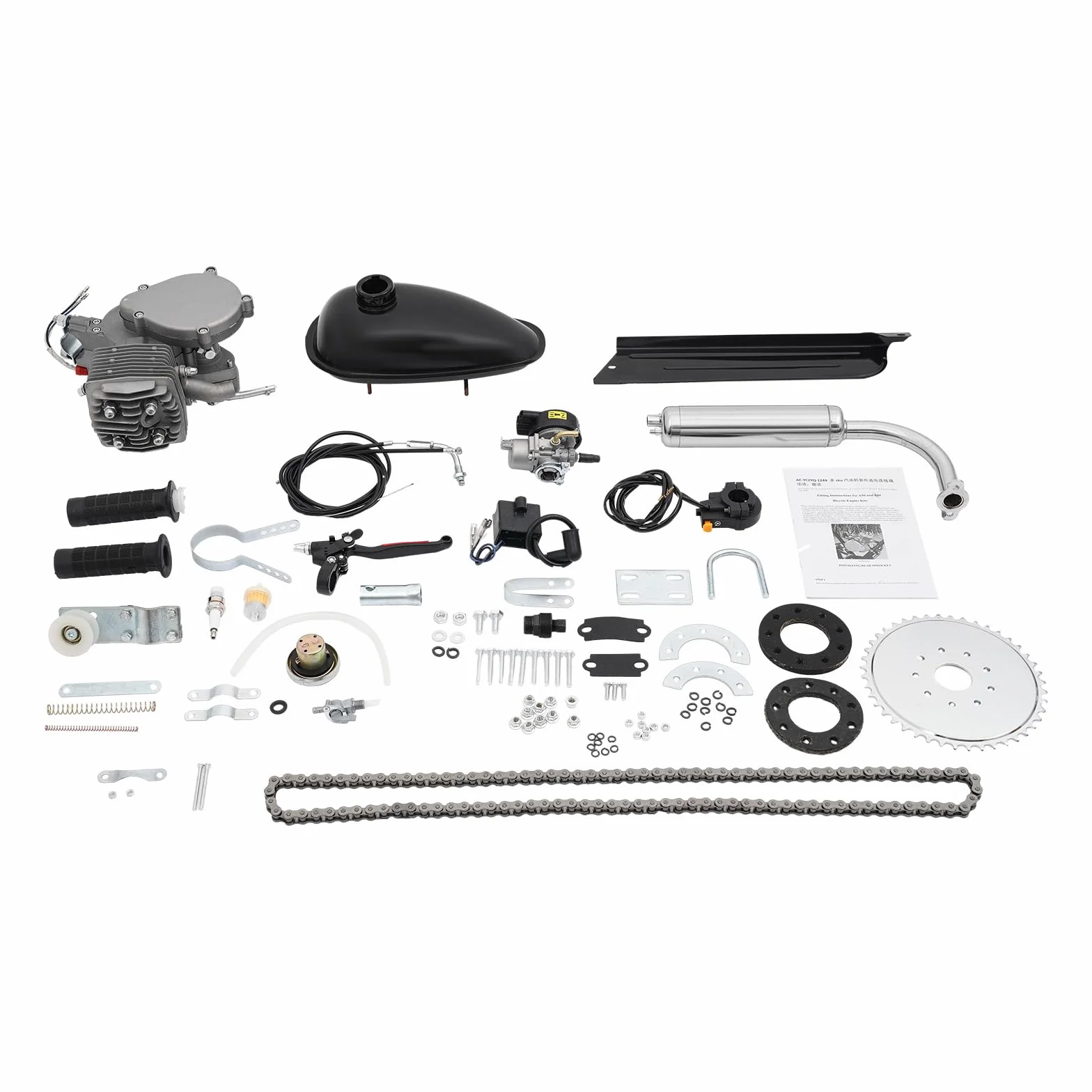 2-Takt 80CC Fahrradmotor-Bausatz, CDI Zündungsart Cycle Engine Kit, Single Cylinder Zweitaktmotor Fahrradmotor Benzin Motor für 26/28 Zoll Fahrräder, 45 km/h, 2L Tank
