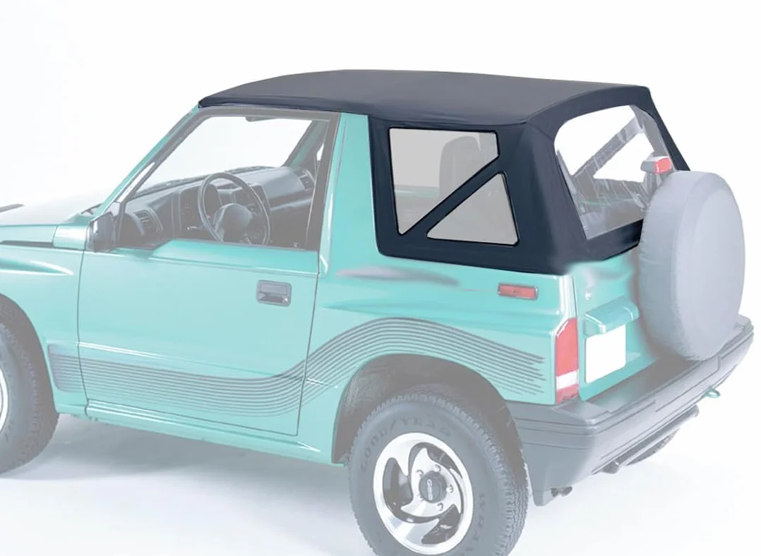 Ersatzverdeck Verdeck - schwarz - mit klaren Scheiben kompatibel mit Suzuki Vitara (1988 bis 2004) mit Hakenbefestigung vorne