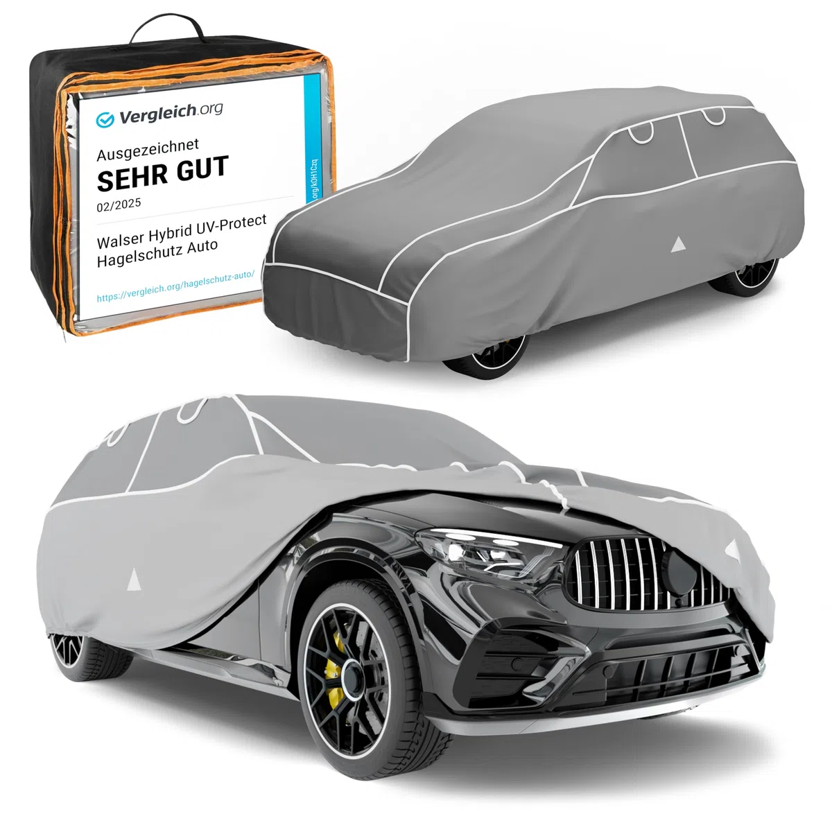 WALSER Premium Hagelschutz Abdeckplane Auto, Auszeichnung Sehr Gut* Hagelschutzplane, TÜV geprüfte* Autogarage Hagel, Hybrid UV Protect Vollgarage, Wasserabweisende Abdeckung Größe 8 SUV/Van