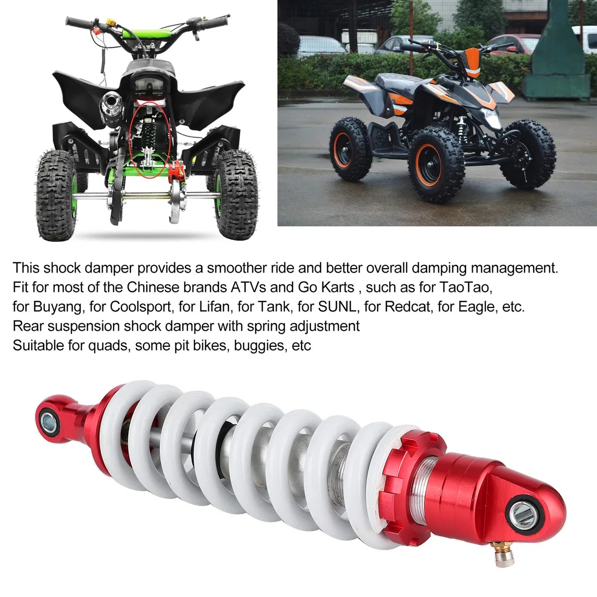 sto?d?mpfer quad hinten,ATV-o?d?mpfer hinten, Federung hinten, 330 mm Universal-o?d?mpfer hinten Einellbare D?mpfung für Pit Quad Dirt Bike ATV