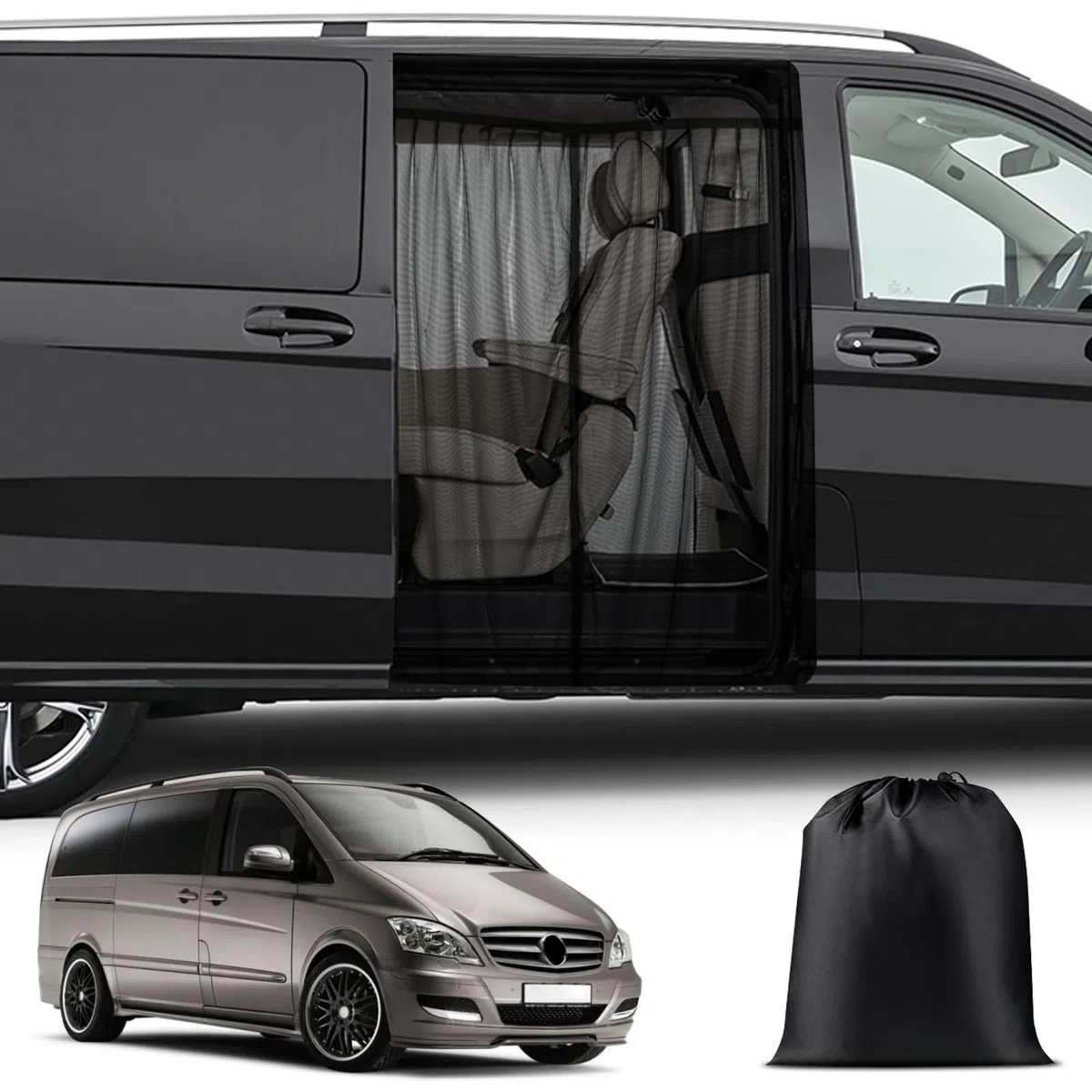 ZWPARTS Magnetischer Van Insektenschutz Maßgeschneidert für Mercedes-Benz Viano/Vito/V-Class/Marco Polo, Auto Insektennetz Moskitonetze für Schiebetür, Reißverschluss in der Mitte Tür Insektengitter