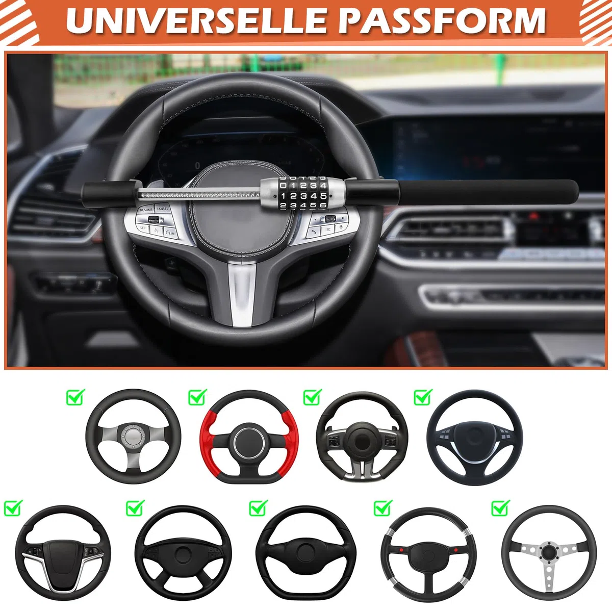 Tevlaphee Lenkradkralle mit Zahlenschloss, Lenkradschloss, Parkkralle, Radkralle, Auto Diebstahlschutz, Lenkradsperre Auto, Universal(Schwarz)