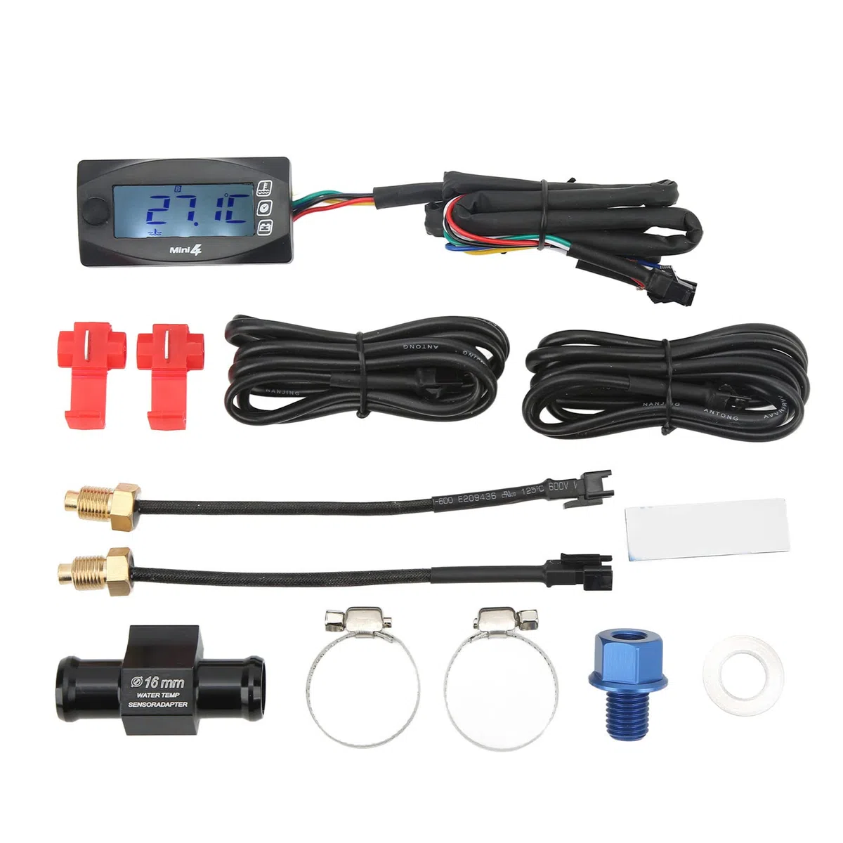 Motorrad-Öltemperaturanzeige, Präziser 4-in-1-LCD-Bildschirm, Einheitliche Digitalanzeige, Wasserdichte Motorrad-Spannungstemperaturanzeige, Dünn für Motorräder (M12x1,5)