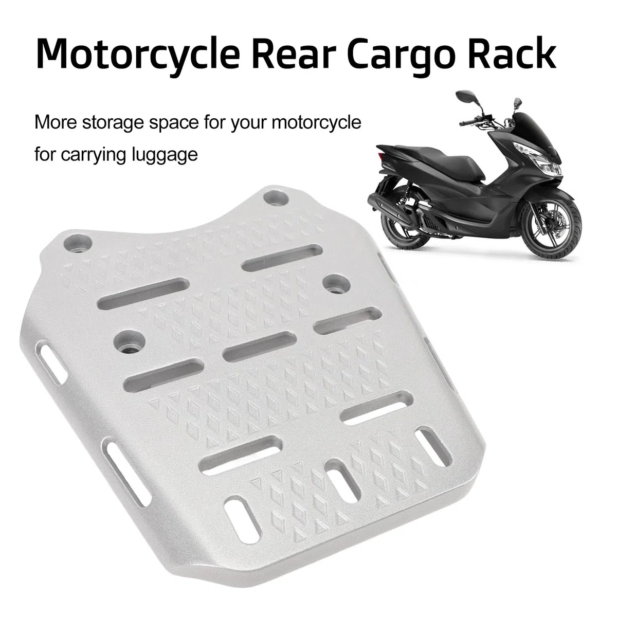 Motorrad-Gepäckträger für PCX 125 150 160 2014–2024, CNC-Aluminiumlegierung für PCX 125 150 160 2014–2024, Hintere Gepäckträger-Halterung, Zusätzlicher Stauraum (Silver)
