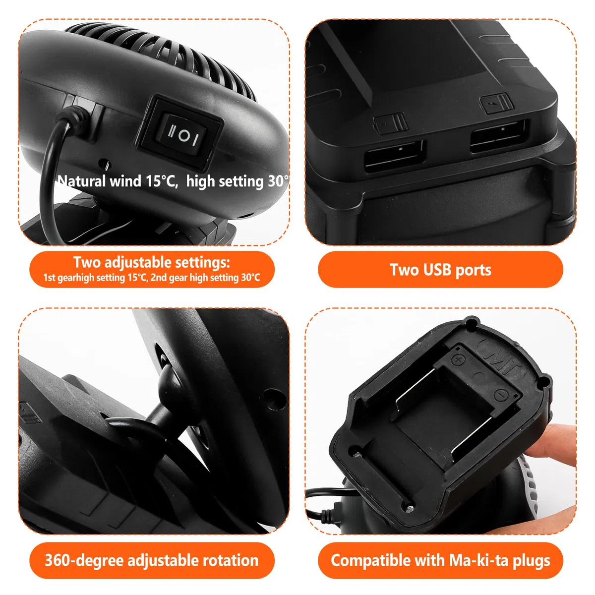 12V Autoheizung Winter Autoentfroster-Set Tragbarer Auto Heizung mit 1500mAh Akku und 2 USB Anschlüssen für PKW, SUV, LKW, 2 Temperaturstufen (mit 2 Akku)