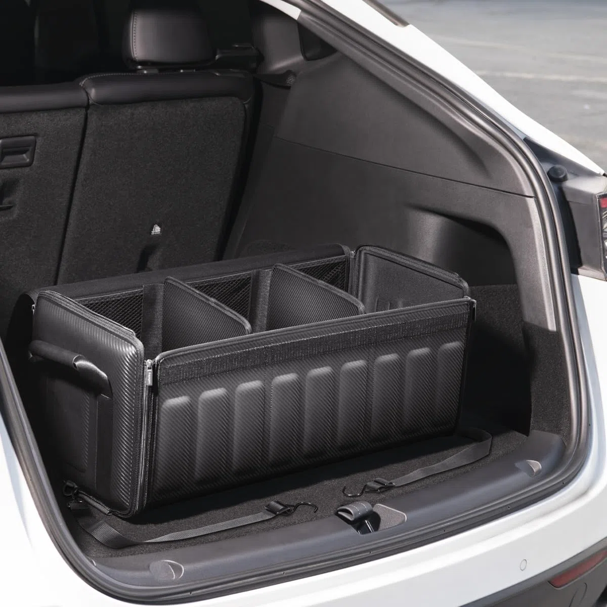 Spigen Tesla Model Y (~2025) Model 3 (Highland 2024~) S X Kofferraum Organizer Universal KFZ Kofferraumtasche mit Klettverschluss für Tesla Model Y 3 S X, Volkswagen, BMW und mehr - Schwarz