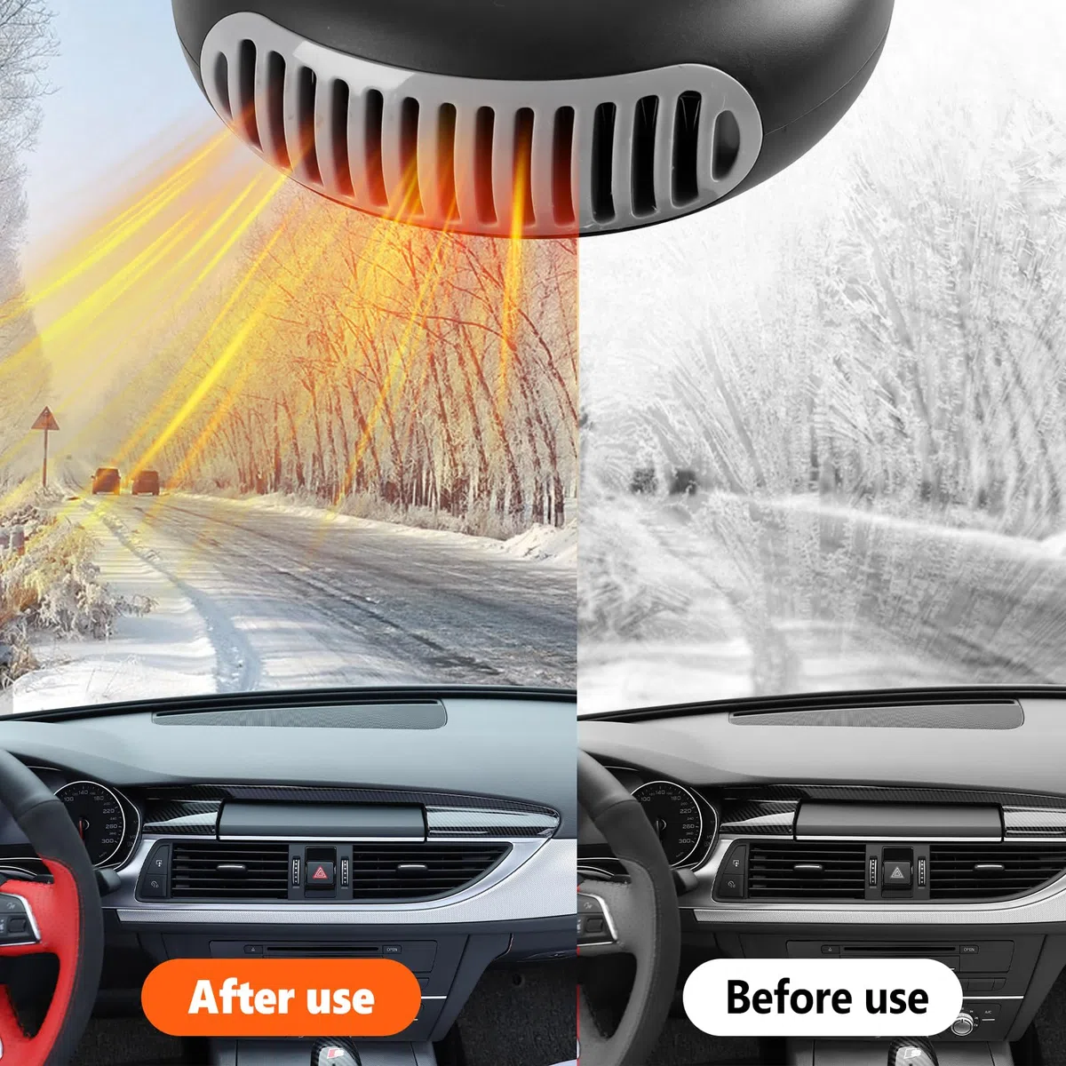 12V Autoheizung Winter Autoentfroster-Set Tragbarer Auto Heizung mit 1500mAh Akku und 2 USB Anschlüssen für PKW, SUV, LKW, 2 Temperaturstufen (mit 2 Akku)