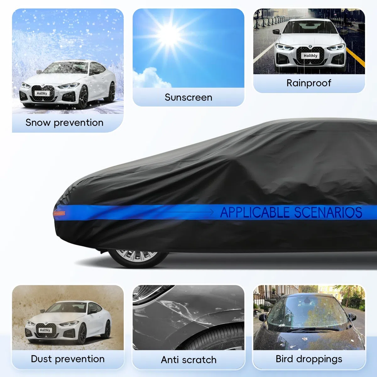 Autoabdeckung Wasserdicht Atmungsaktiv,Auto-Abdeckplane für Vollgarage,Regen,Sonne,Staub und UV-Schutz.Autoplane passend für BMW 4er,Mercede CLE SLS SL, Ford Fusion/Mustang,usw.3XL-0