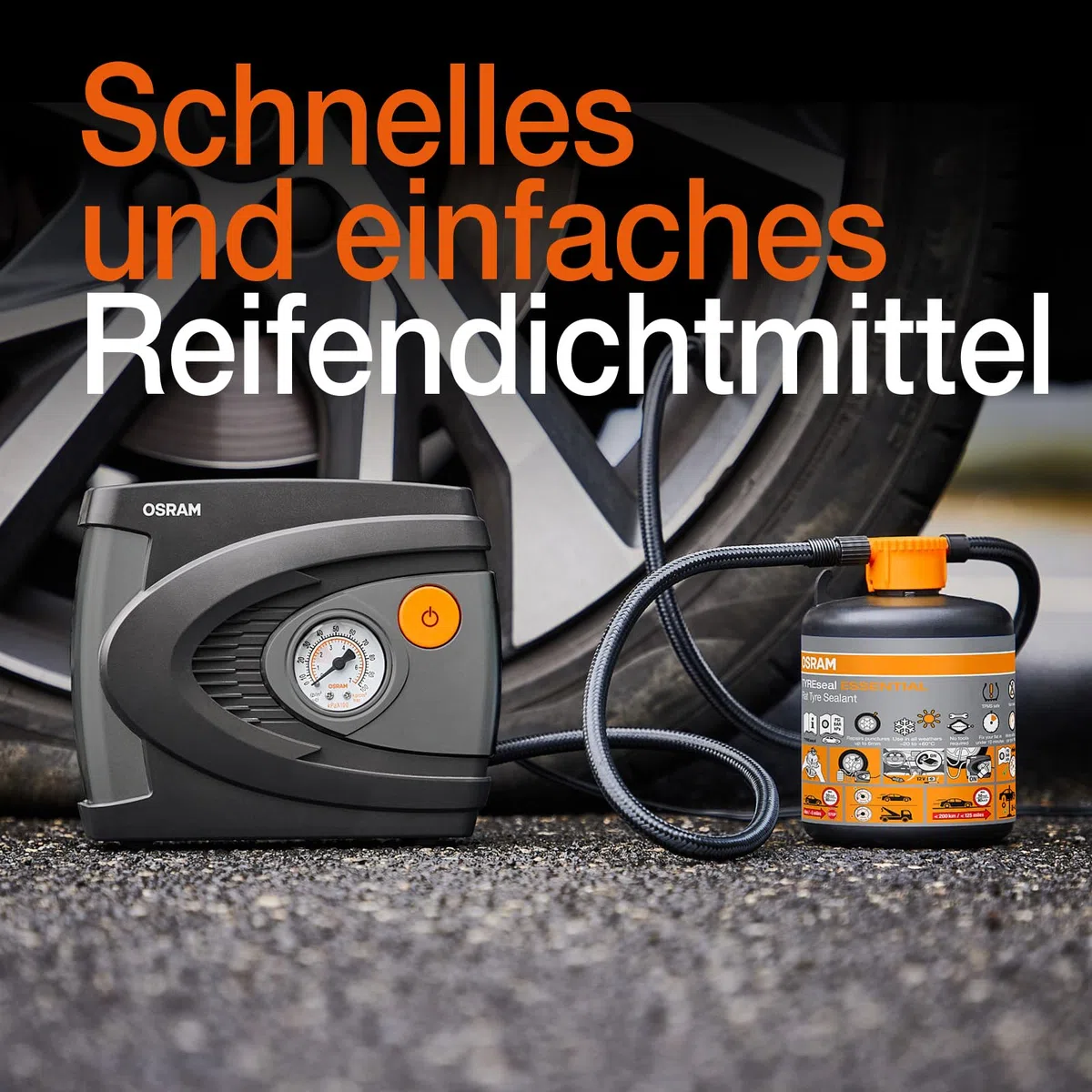 Osram TYREseal KIT Essential, 450 ml Reifendichtmittel und analoger Premium-Reifenfüller, RDKS geeigne, inklusive Aufbewahrungsbox