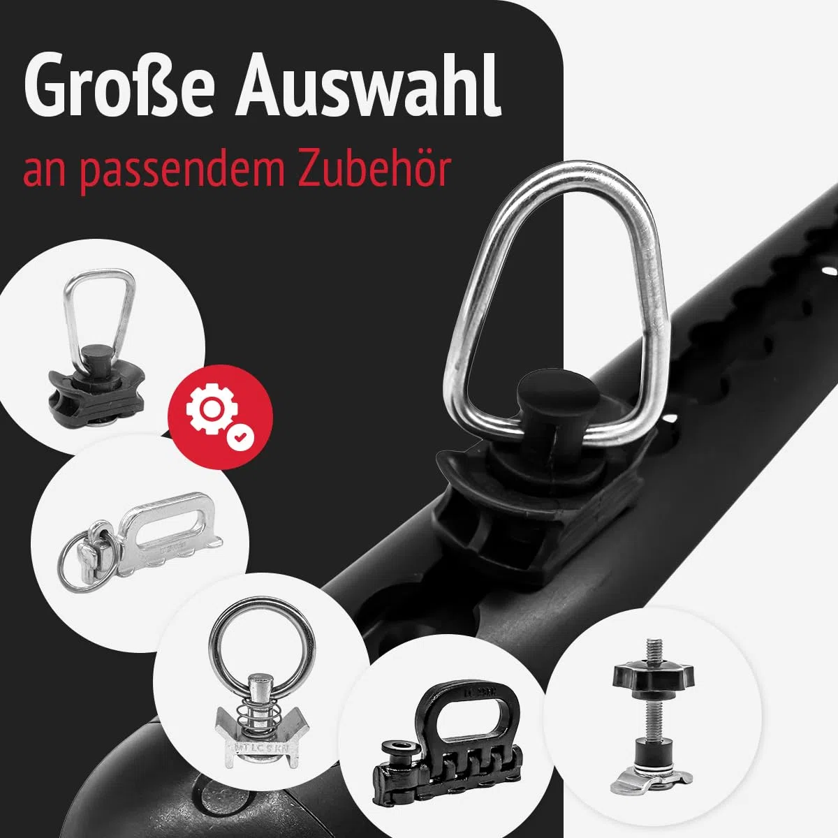 Airlineschienen mit Endkappen, Fittingen und Abdeckprofile | 1.000 mm, schwarz KTL-beschichtet, gebohrt, Halbrund, 50 x 11,5 mm | Zurrschiene | für Transporter, Wohnwagen, (Starterset 1.4)