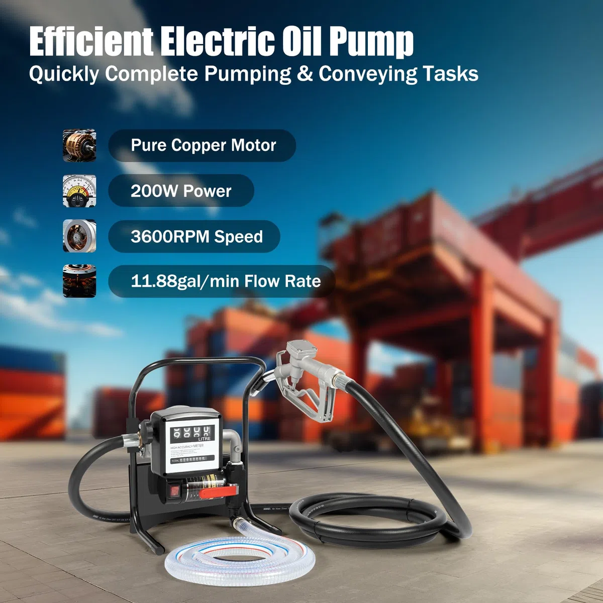 Dieselpumpe 220V Heizölpumpe Selbstansaugend, 200W Elektrische Kraftstoffpumpe 45L/Min, Professionelle Umfüllpumpe Ölabsaugpumpe Ölpumpe mit Zapfpistole, Einlassrohr, Auslassrohr