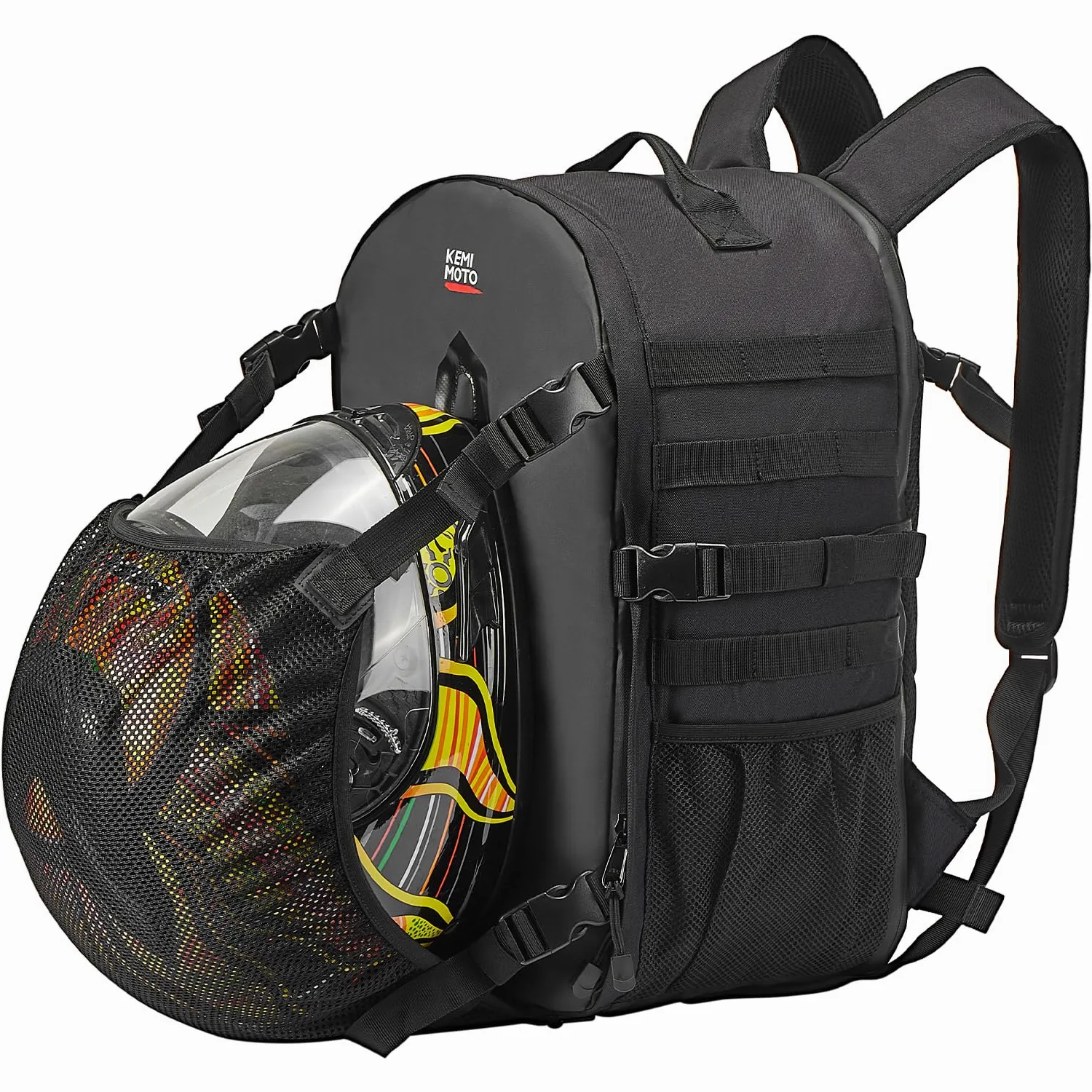 KEMIMOTO Motorradhelm Rucksack, 35L Helm Tasche mit Verstecktem Helmnetz, Großer Helmhalter für Helme