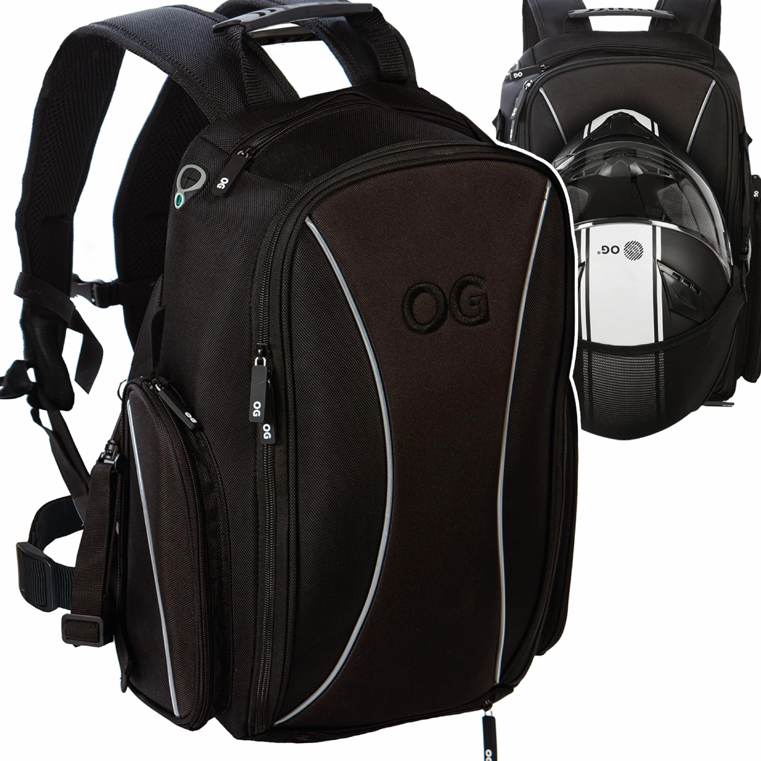 OG Original Motorrad Rucksack GO Schwarz Wasserdicht, 20L, Motorradhelm-Tasche, Helm-Trageriemen, Biking, Mann, Laptop-Fach, Reflektierend, Anti-Diebstahl