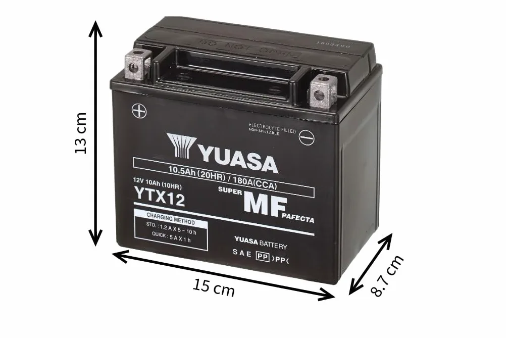 Yuasa YTX12 12V 180 CCA wartungsfreie VRLA AGM Motorradbatterie