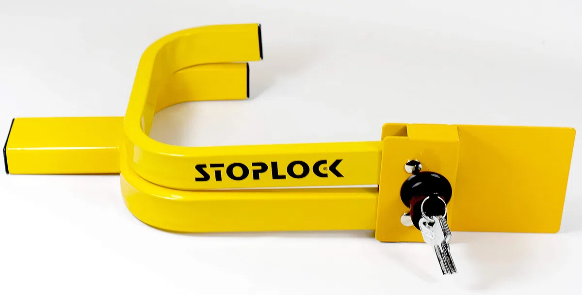 Stoplock Radkralle HG 400-00 - sichere Diebstahlsicherung für Pkw, Wohnwagen, Anhänger, andere Fahrzeuge mit kleinen Rädern, Gelbe