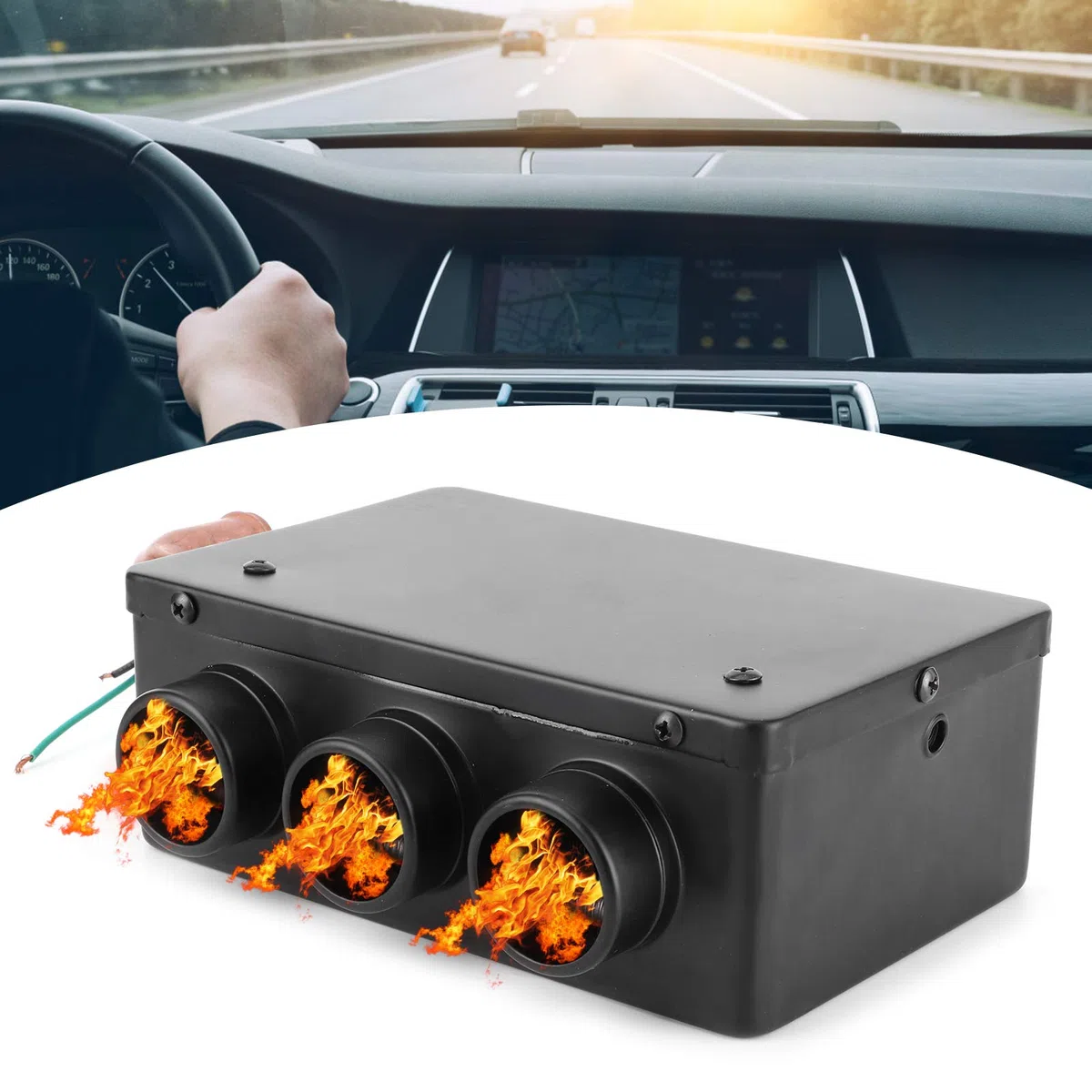 Autoheizung, Qiilu 12V 50W Autoheizung Kühlung Kompaktheizung 3-Loch Tragbar Winter Schnellheizung Wärmer Frost Rauscharm Windschutzscheibenheizung Fan Demister Defroster