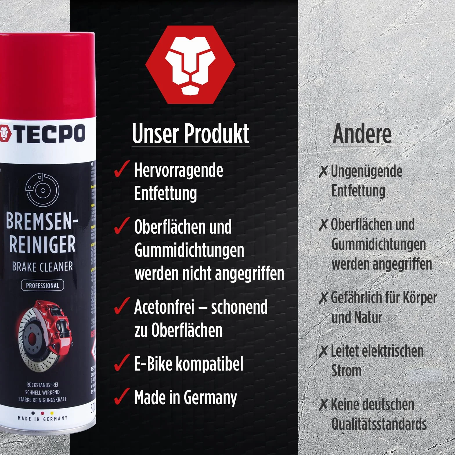 TECPO Bremsenreiniger 12x 500ml Universal Teilereiniger 360° Ventil Power Brake Cleaner Acetonfrei Reiniger Entfetter Korrosionsschutz