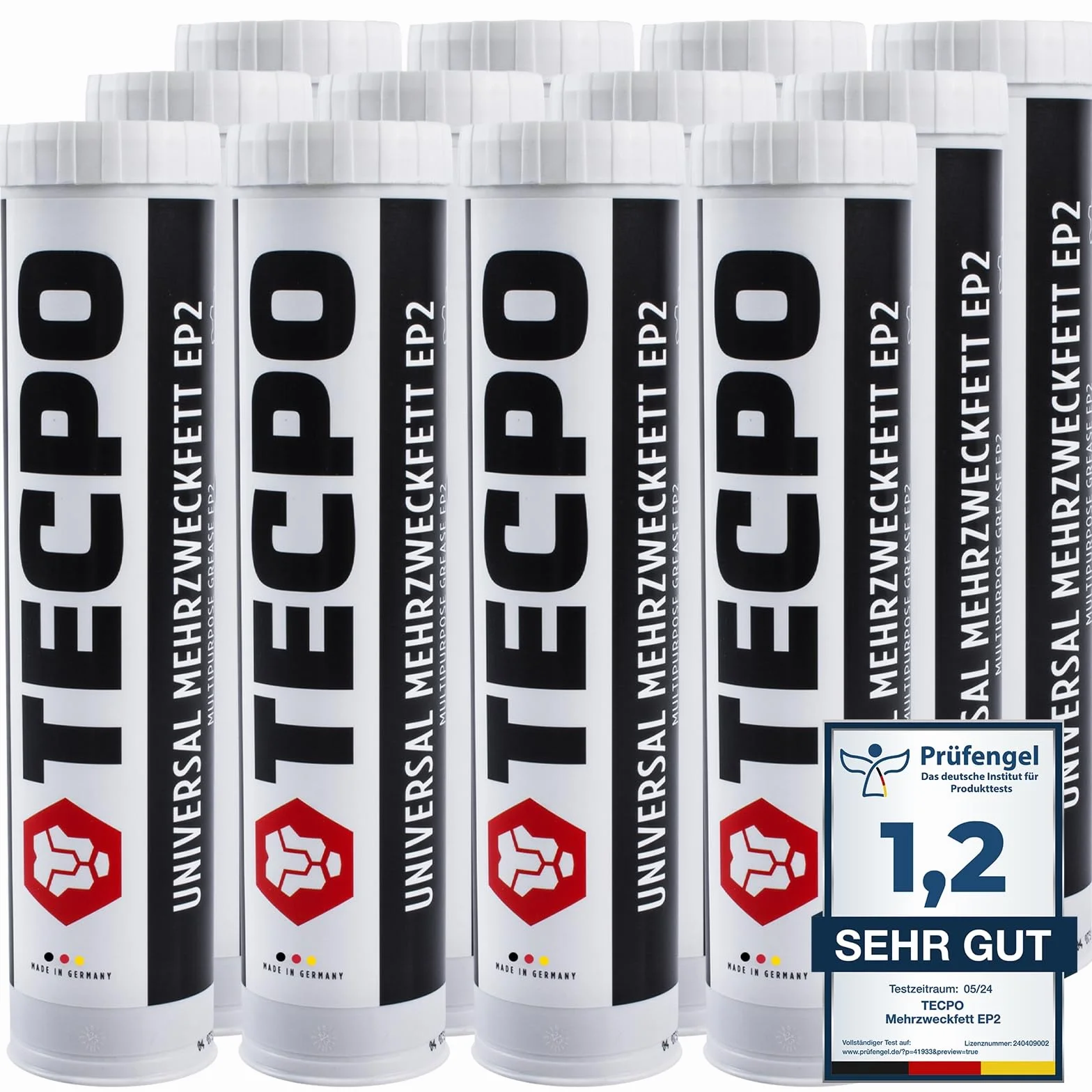 TECPO Universal Mehrzweckfett EP2 400g Kartusche Schmierfett, Lithiumfett, Universalfett, KFZ-Schmierung, wasserbeständig, KP2K-30 Lithium Fett (12x 400g)