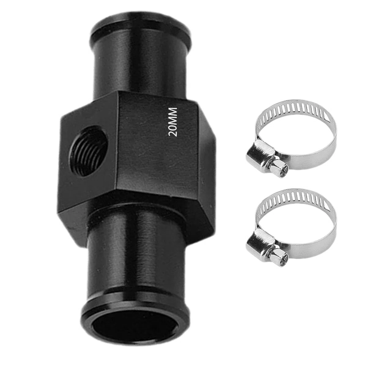 20 mm Sensor-Messgerät, Heizkörperschlauch-Adapter, Wassertemperatur-Verbindungsrohrtemperatursensor, Messgerät, Heizkörperschlauch-Adapter mit 2 Klemmen, Aluminiumlegierung, Wassertemperaturmesser,
