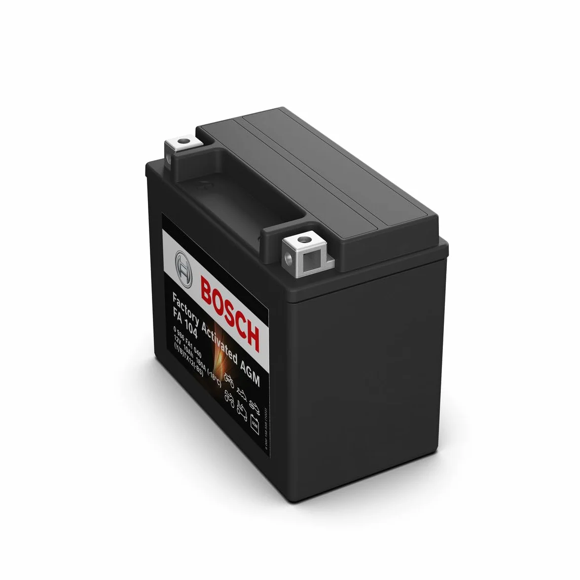 Bosch FA104 - AGM-Motorradbatterie - 12V 180A 10Ah - Geeignet für Motorräder, Motorräder, Enduros, Roller, Quads, Jetskis - Kompatibel M6014, BTX12-BS, BTX12